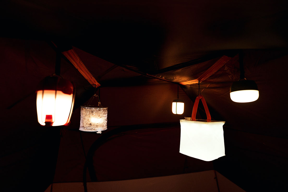 Camping lanterns (strung inside tent)