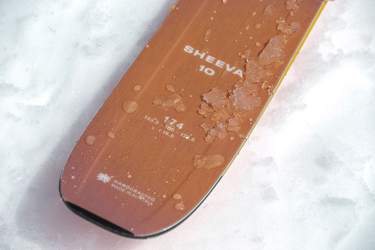 Intermediate skis (Blizzard Sheeva 10 dimensions closeup)