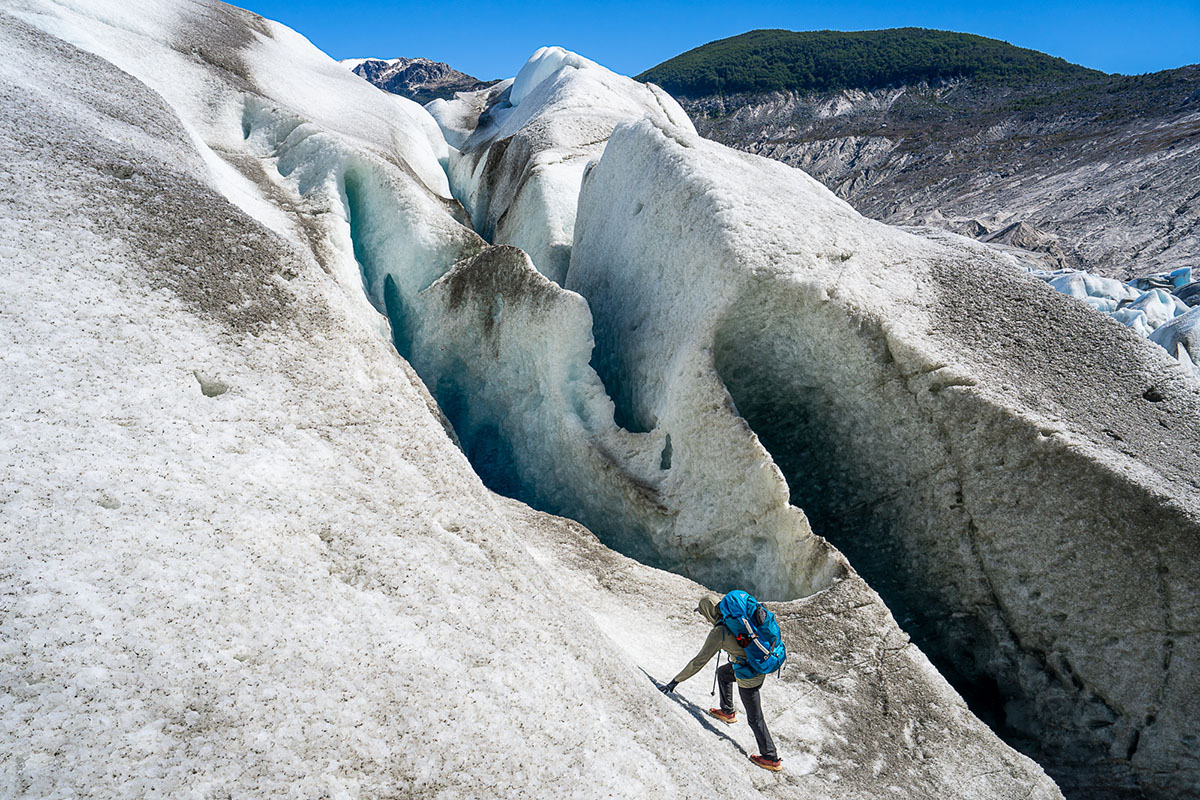 Gregory Stout 70 backpack (hiking up glacier)