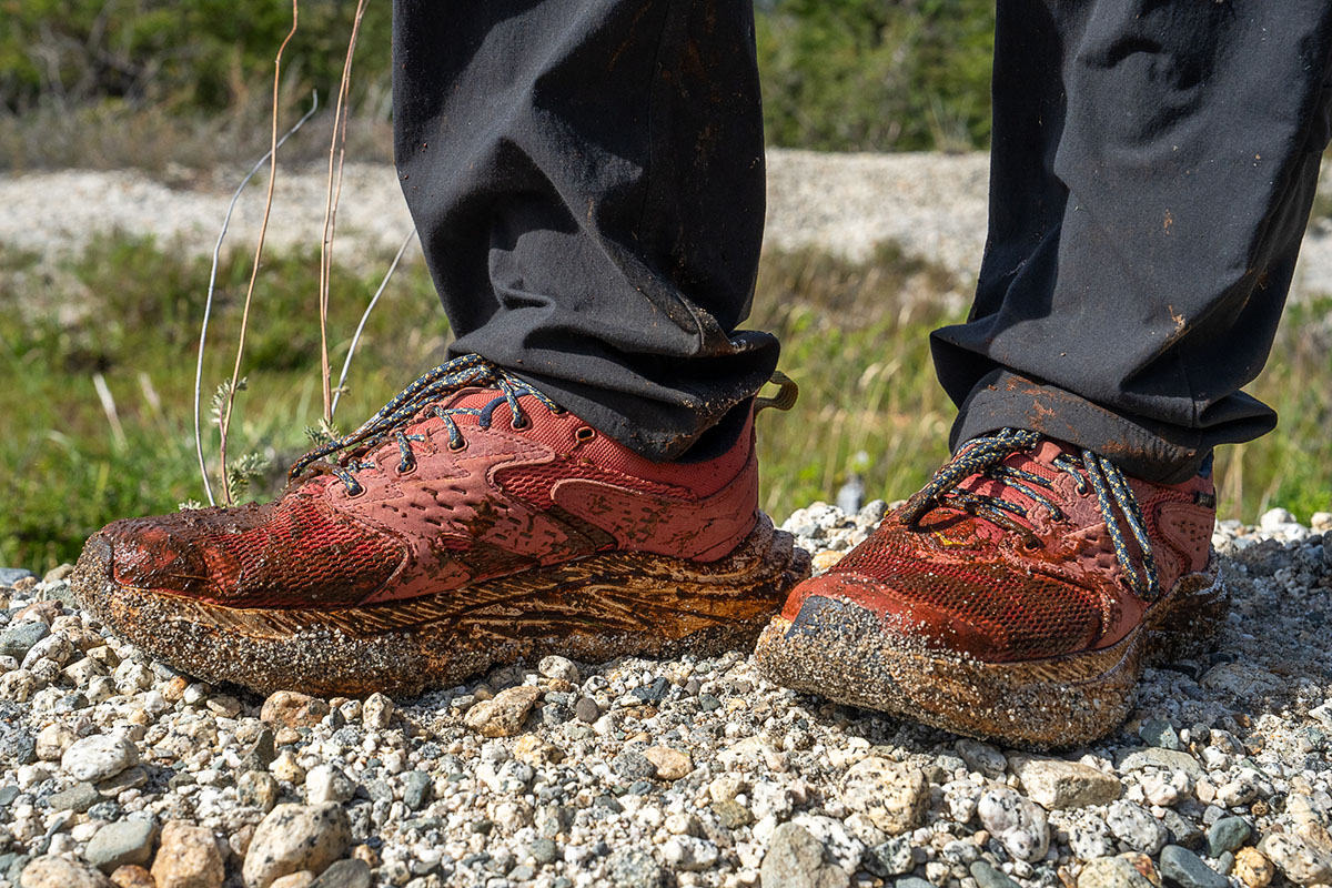 Hoka Anacapa 2 Low GTX hiking shoes (wet with mud)