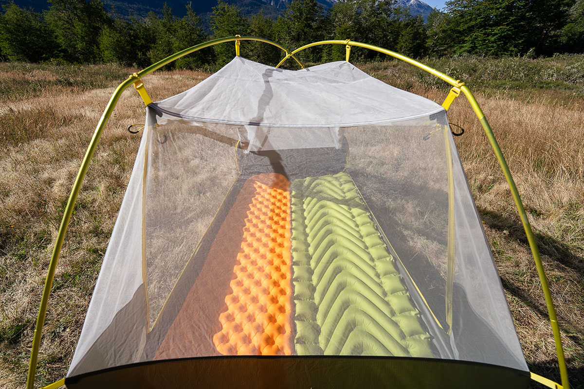 Nemo Mayfly Osmo 2P backpacking tent (inside shot from outside)