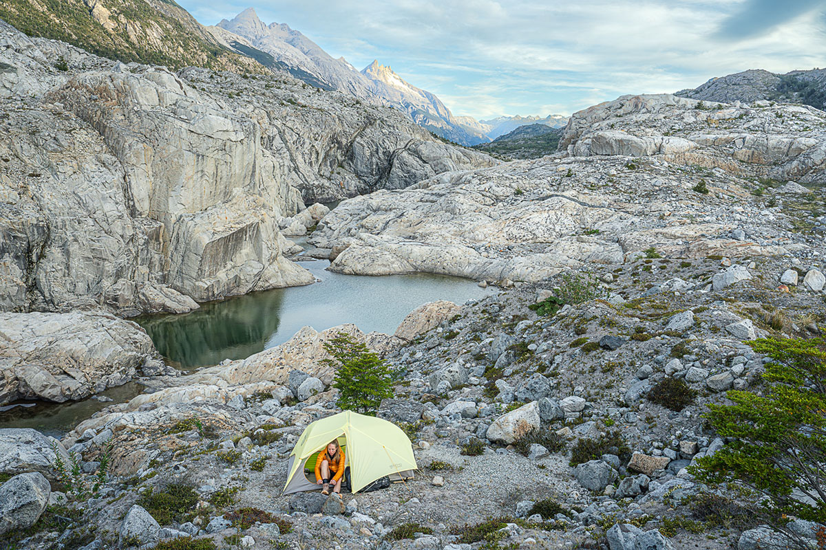 Nemo Mayfly Osmo 2P backpacking tent (pitched in alpine lakes)