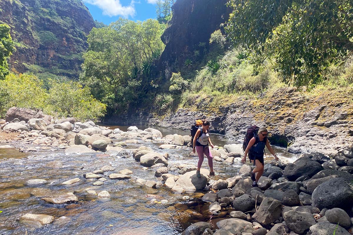 River crossing in Waimea Canyon (hiking in Kauai)