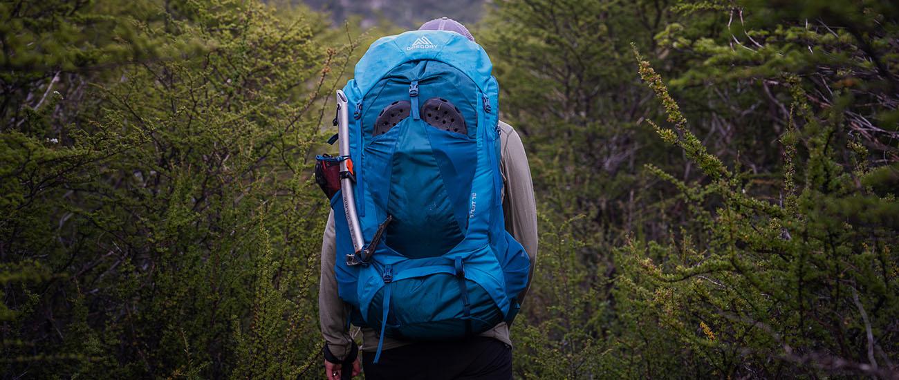 Gregory Stout 70 backpack (hiking in dense Patagonia forest)
