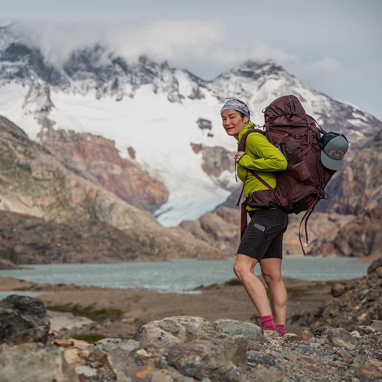 Gregory Deva 70 backpack (standing in Patagonia mountains)