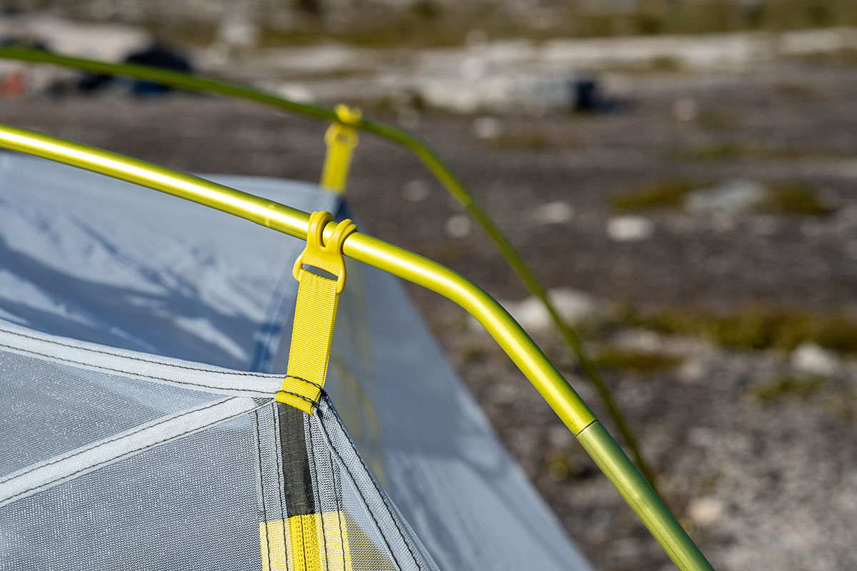 Big Agnes Crag Lake SL2 backpacking tent (closeup of poles and clips)