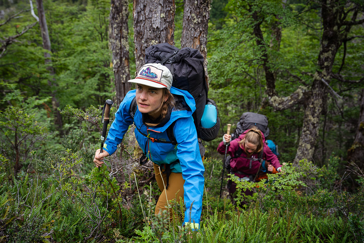 Patagonia Boulder Fork rain jacket (hiking through forest)