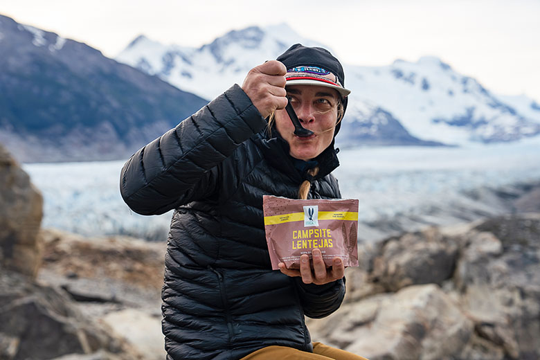 Backpacking meal (eating Itacate meal in Patagonia backcountry)