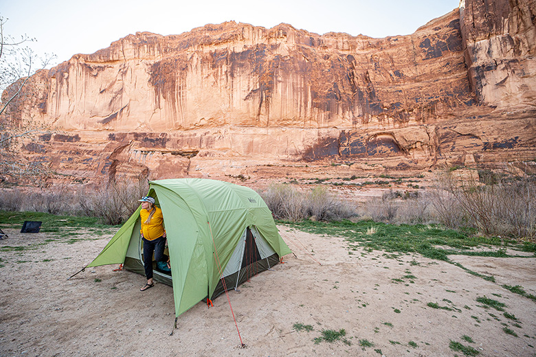 Camping tent (exiting REI Wonderland in desert)