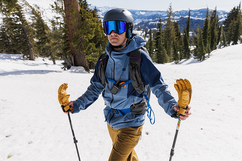 Outdoor Research Skytour AscentShell Jacket (shot from front in mountains)