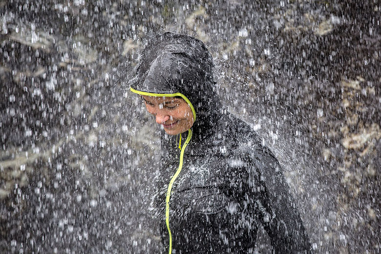 Wearing Arc'teryx rain jacket in a deluge (rain jacket construction)