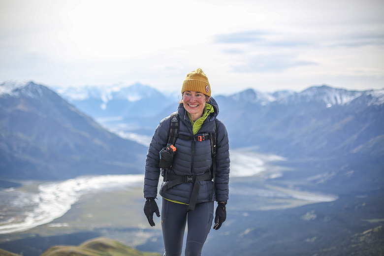 Women's down jacket (wearing Arc'teryx Cerium Hoody in mountains)