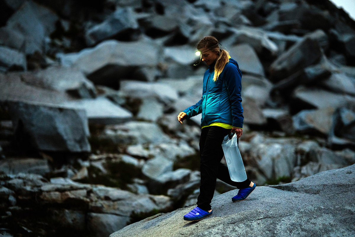 Camp shoes (gathering water in The North Face Traction Mules)