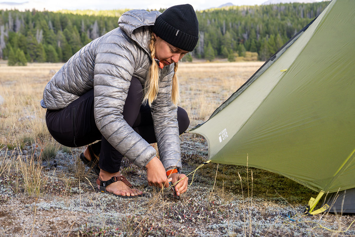 Camp shoes (pitching tent wearing Bedrock sandals)