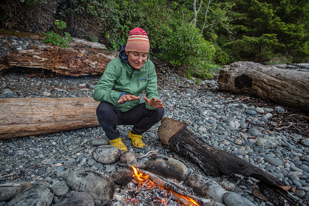 Camp shoes (sitting by fire wearing Crocs)