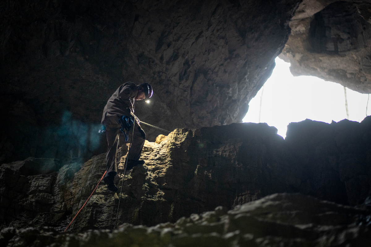 Headlamps (rapelling in a cave with headlamps)