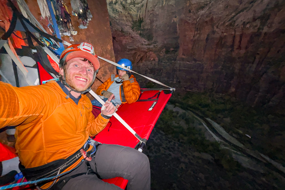 Headlamps (testing headlamps while climbing in Zion)