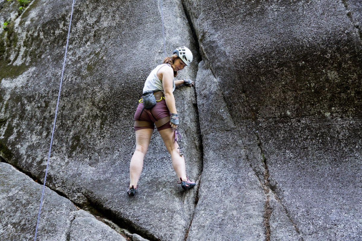 Climbing shoes (learning how to clean gear from a crack in Squamish)