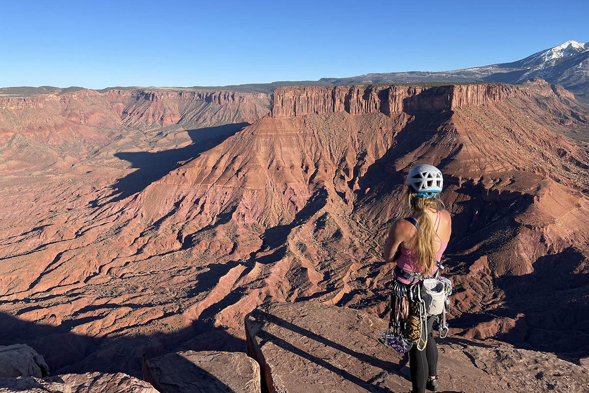 Climbing helmet (racked up overlooking Moab desert)