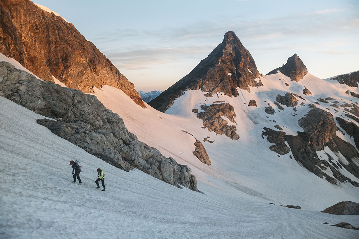 Climbing helmets (walking up the Neve Glacier)