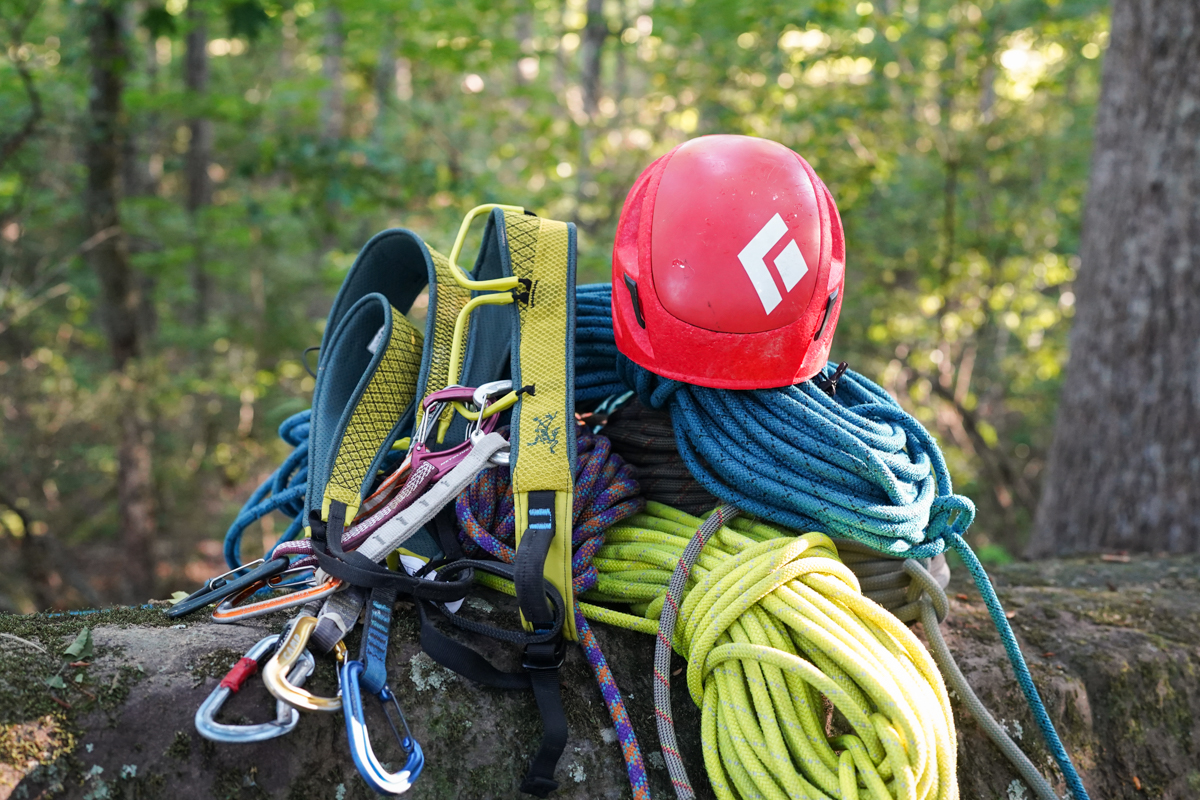 Climbing Quickdraws (pile of climbing gear)