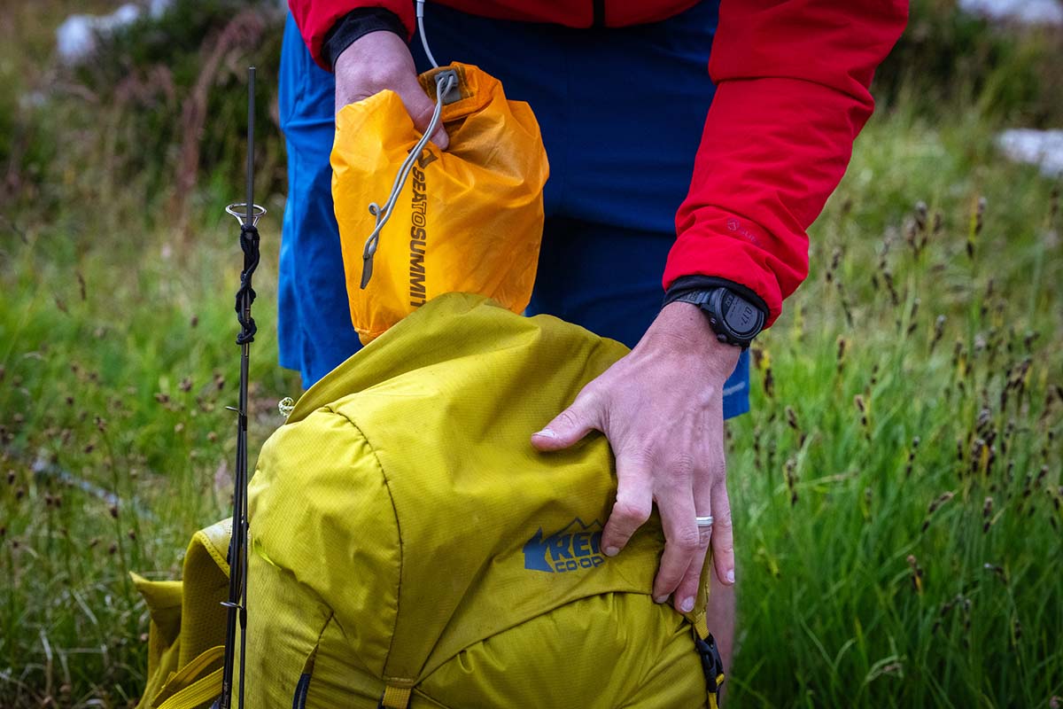 Backpacking backpack (pulling stuff sack out of backpack)