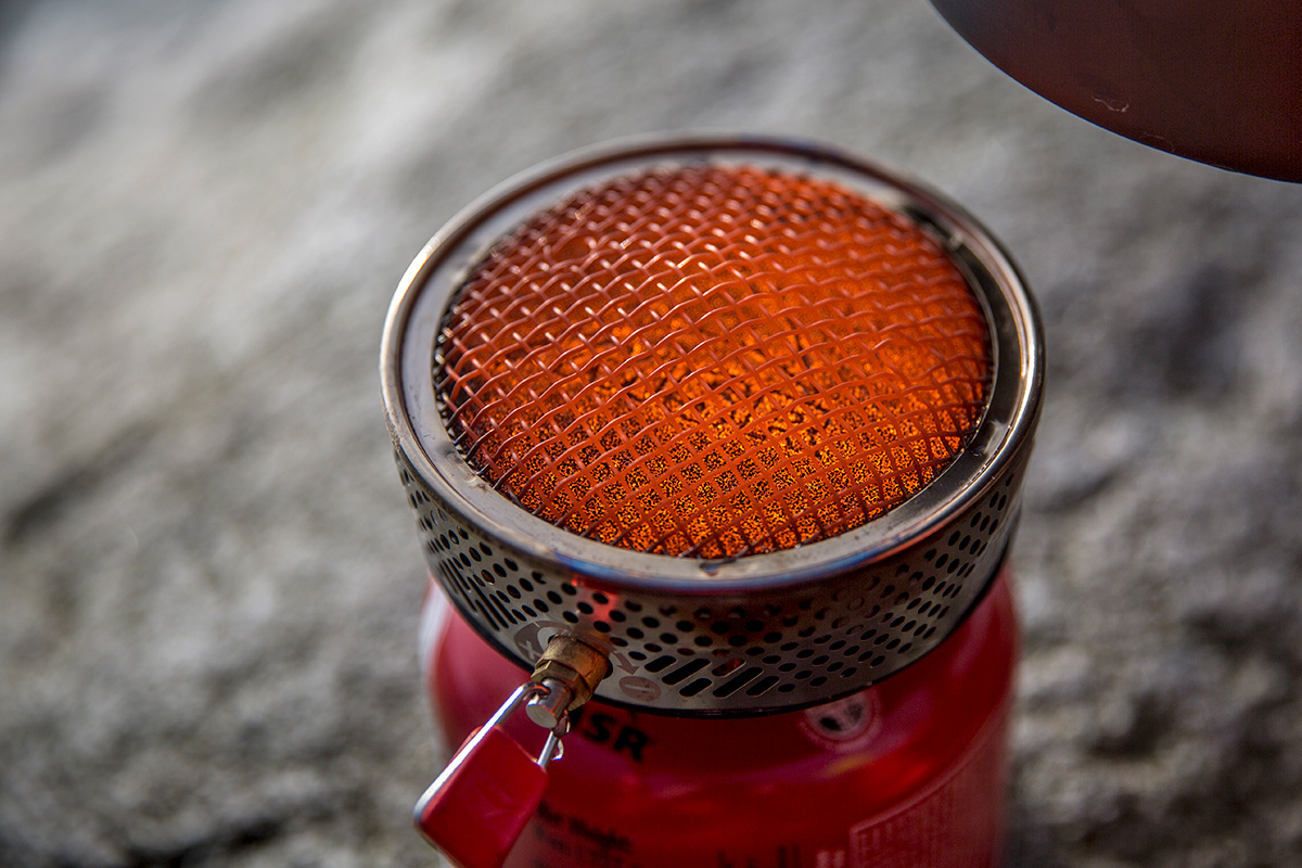 Backpacking stove (closeup of MSR Reactor burner)