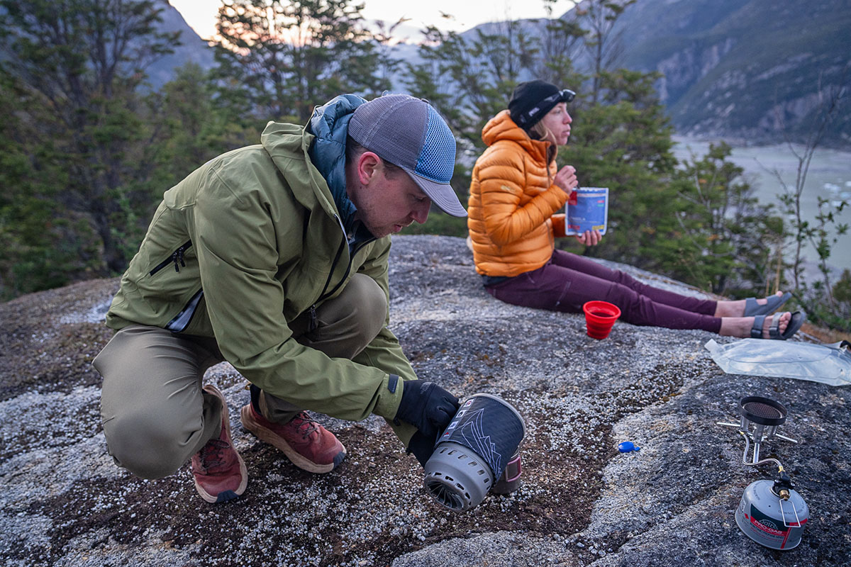 Backpacking stove (pouring water out of Jetboil)