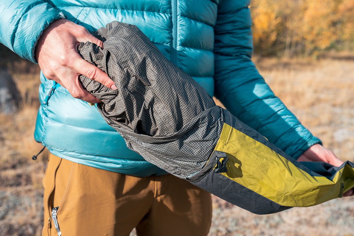 Backpacking tent (taking tent out of stuff sack)