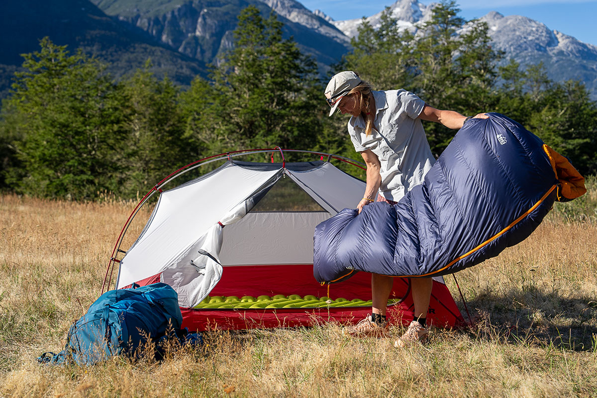 Backpacking sleeping bag (tossing REI Magma into tent)