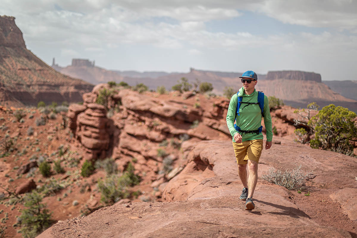 Sun protection shirt (hiking in REI Sahara Shade Hoodie)