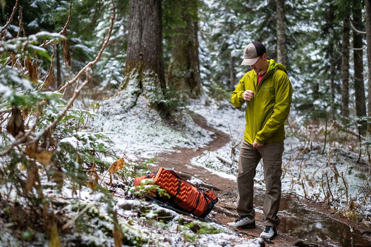 Men's baselayers (zipping up Arc'teryx Atom Hoody midlayer)