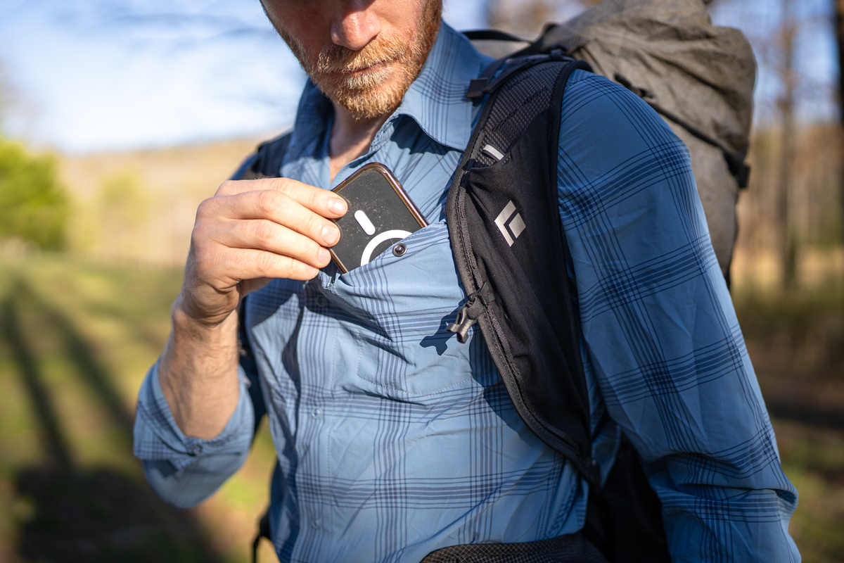 Men's Hiking Shirts (detail shot of the Outdoor Research Astroman Long Sleeve Sun Shirt)