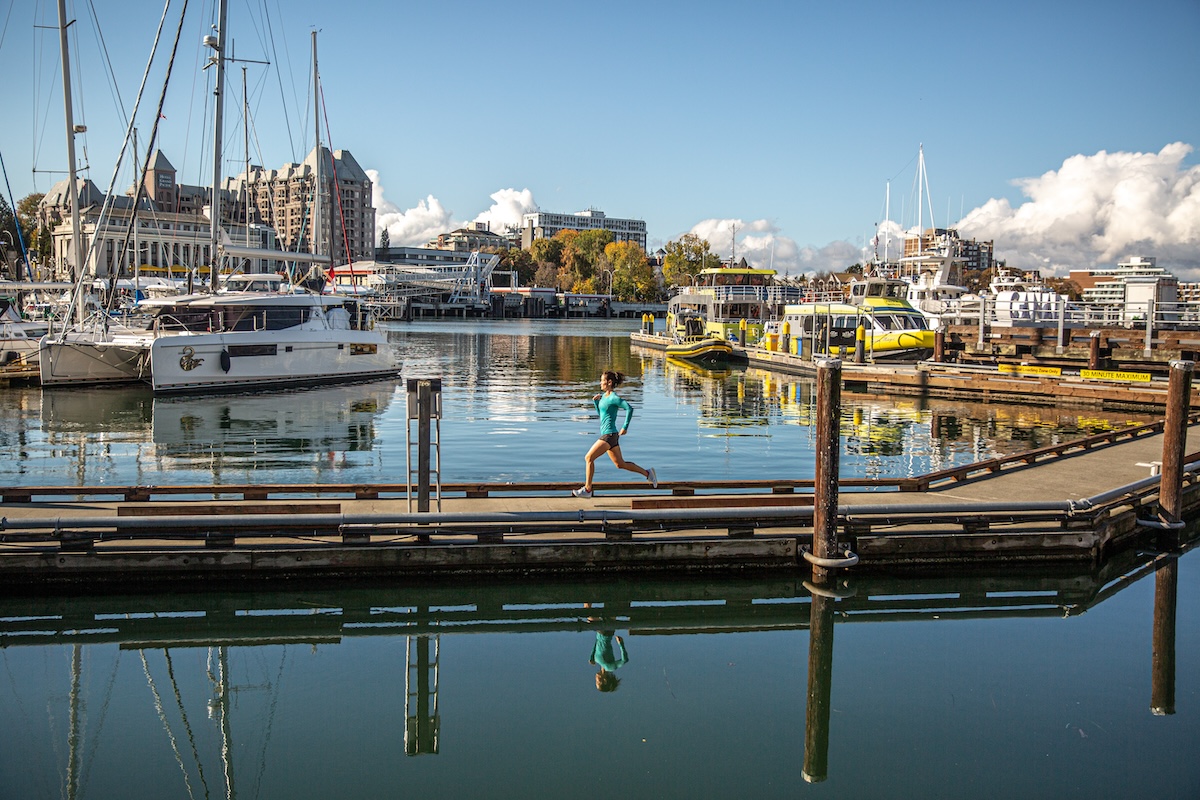 Road Running Shoes (Testing running shoes on a dock)