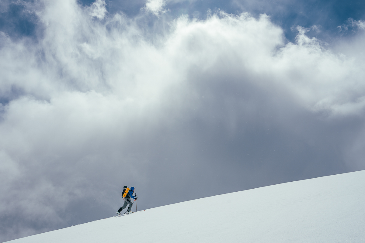 Backcountry skis (skinning up a slope on Mt. Rainier)