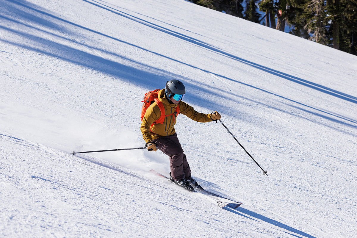 Men's ski pants (skiing groomer in REI Powderbound Insulated)