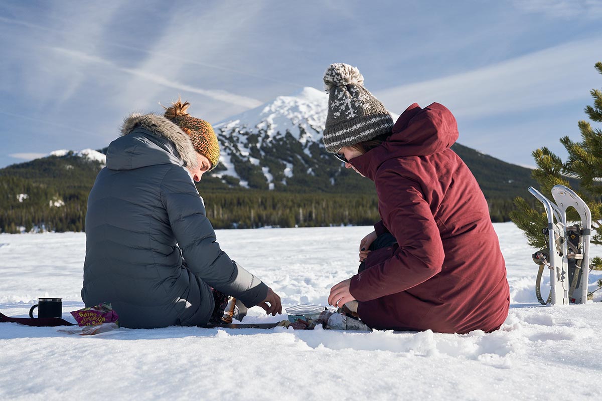 Testing winter jackets near Mount Bachelor