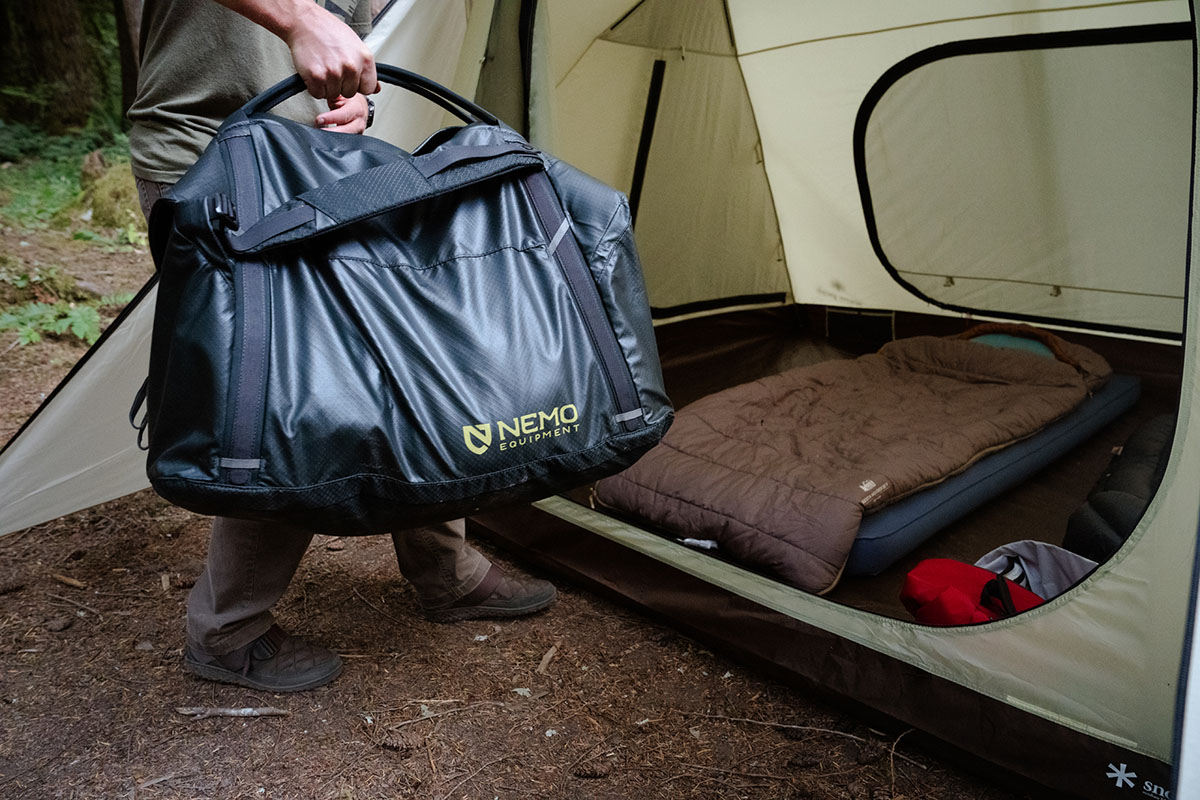 Duffel bag (carrying Nemo Double Haul into tent)