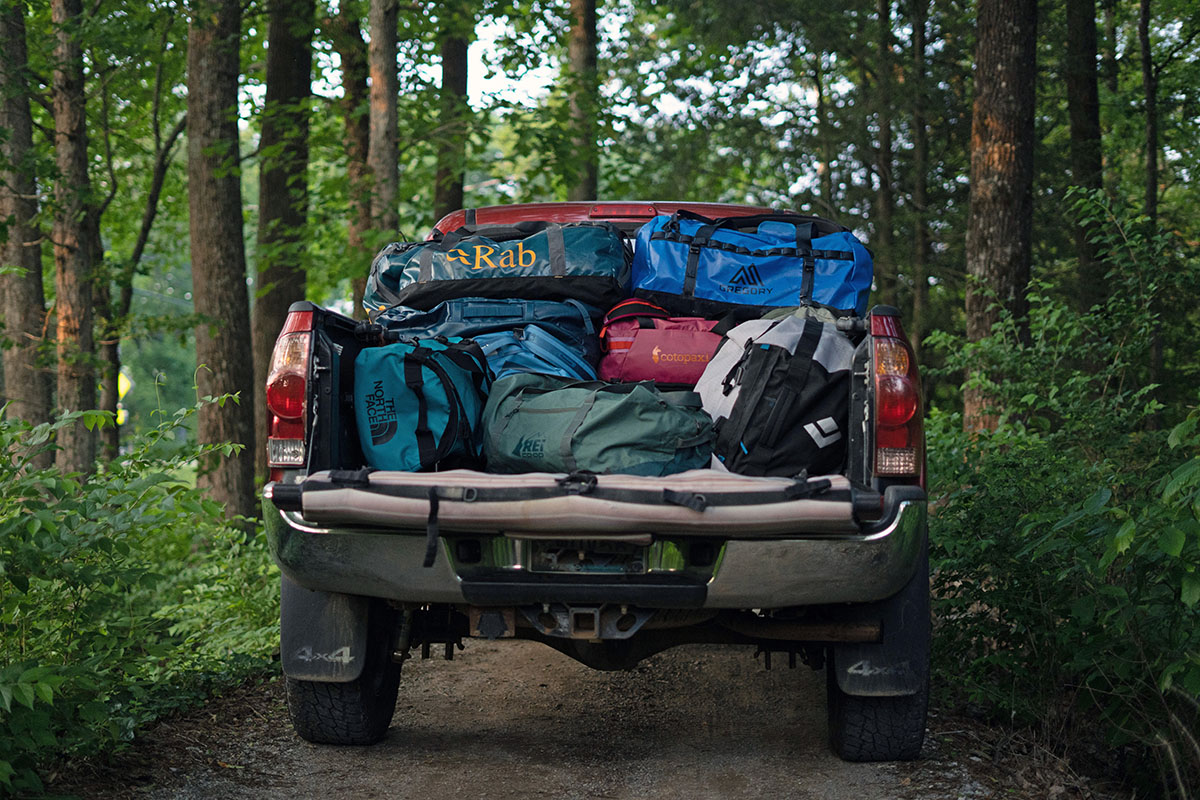 Duffel bags (packed in truck bed)