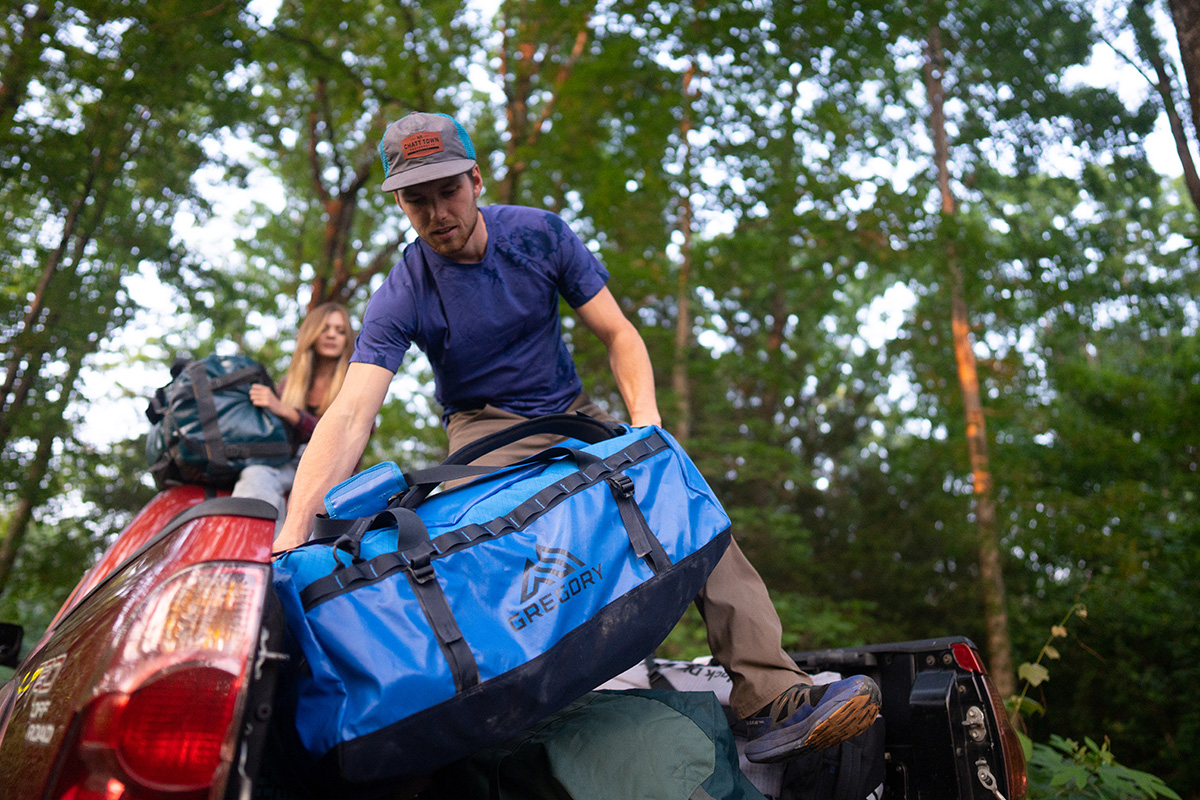 Duffel bags (using grab handles on Gregory duffel)