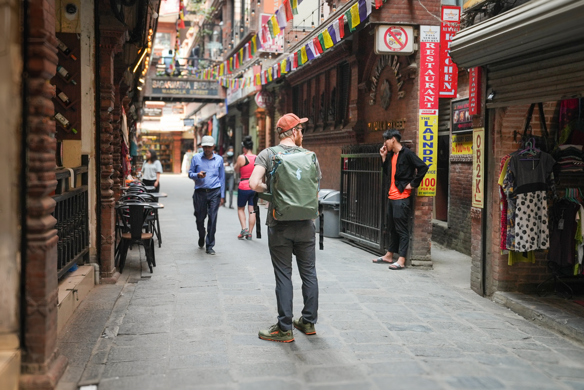 Men's Travel Pants (Walking around Kathmandu in the Bluffworks Envoy Lightweight Travel Pants)