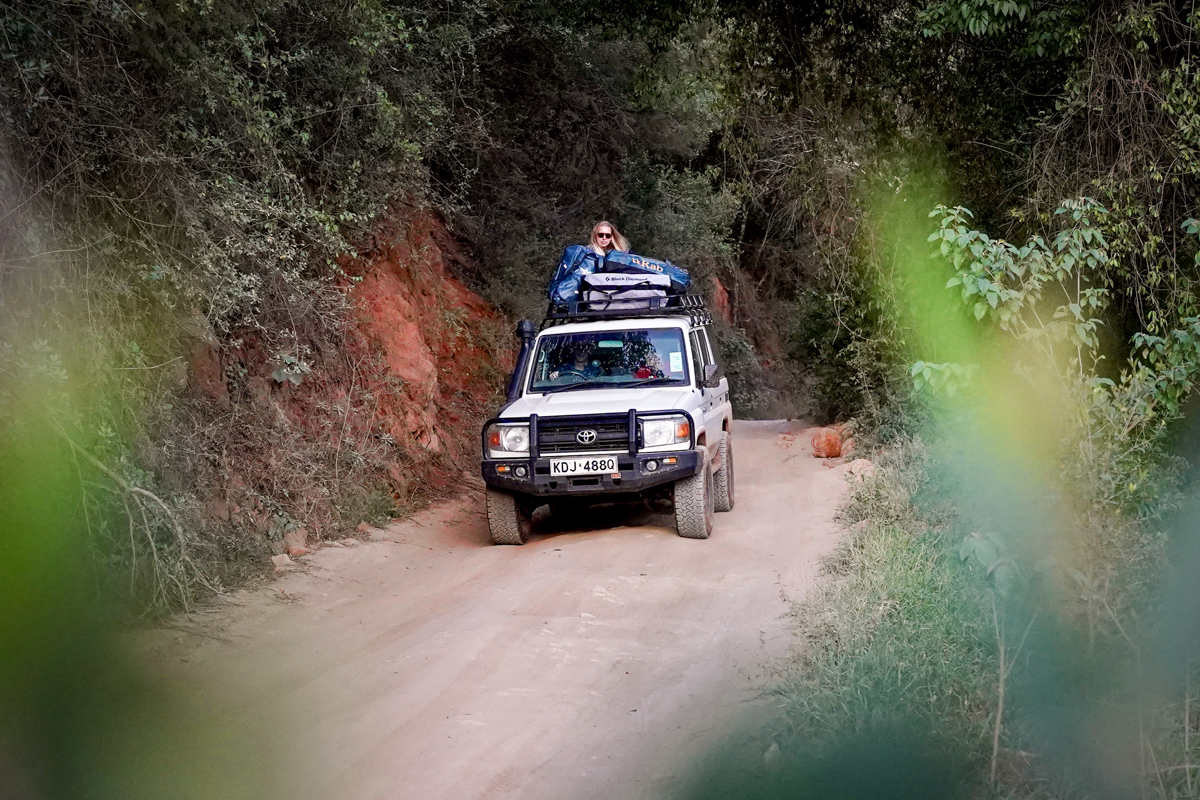 Wheeled Duffels (traveling around Kenya with duffels lashed on a roof rack)