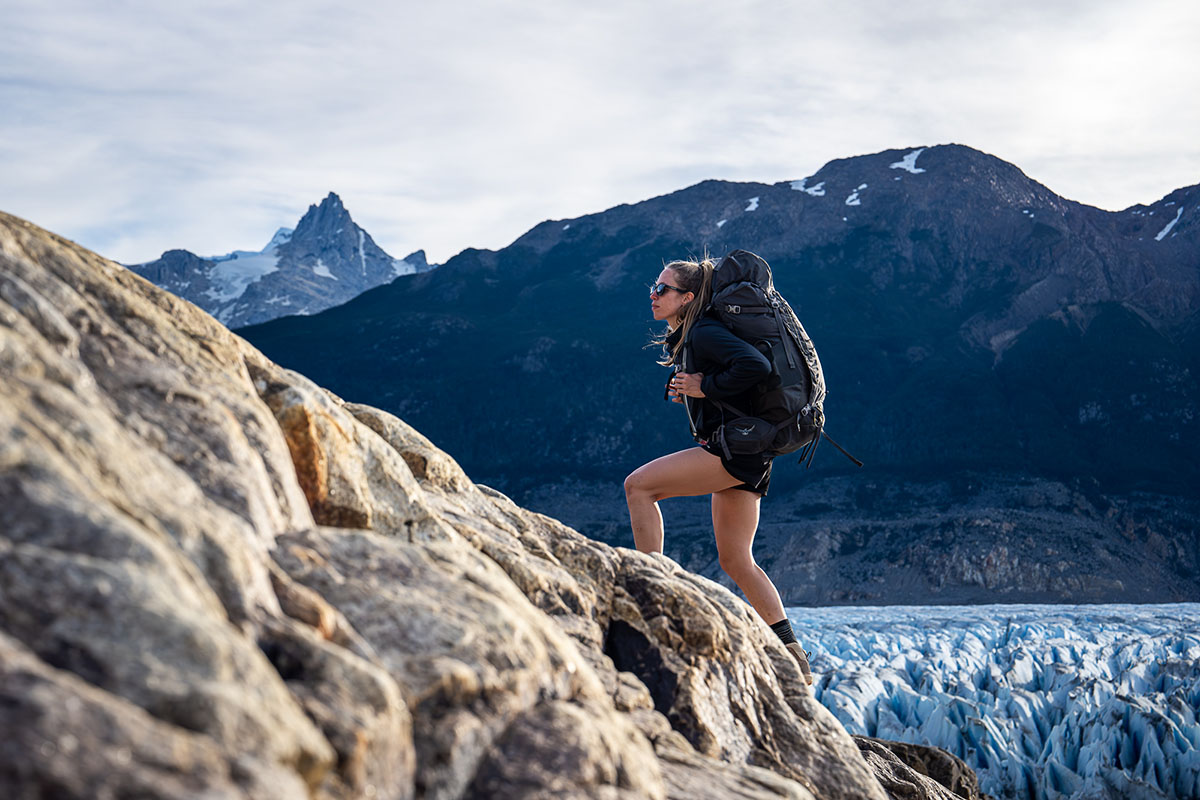 Women's backpacking backpack (above glacier in Patagonia)