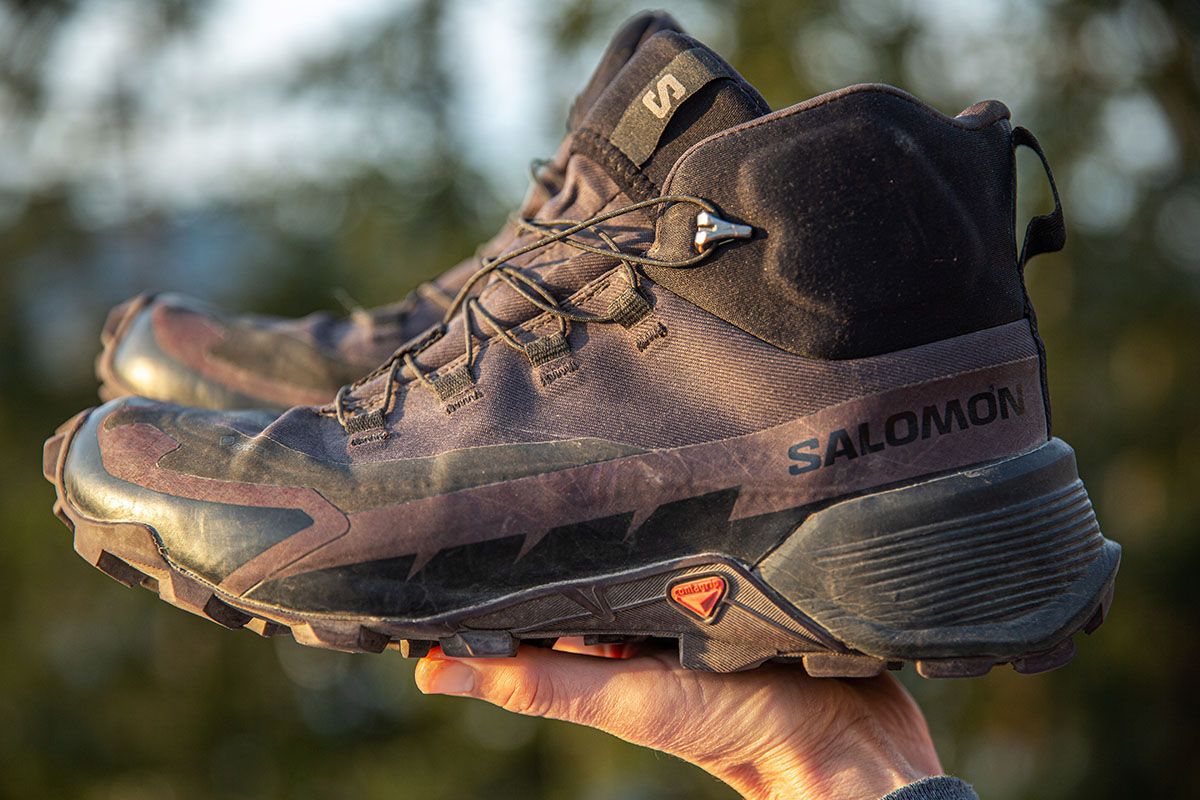 Women's hiking boots (holding up Salomon Cross Hike 2 Mid GTX)