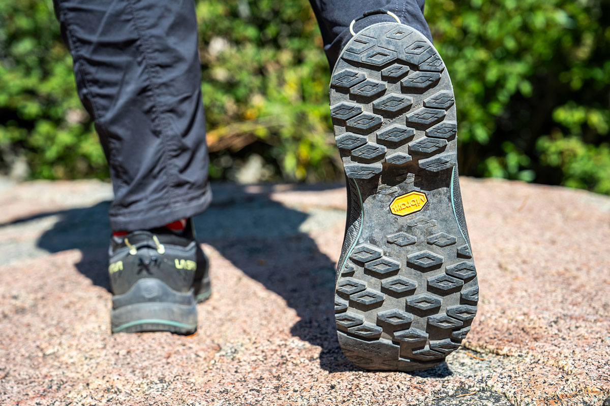 Women's hiking shoes (closeup of tread on La Sportiva TX4 Evo)