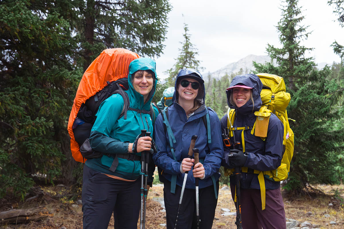 Women's rain jackets (group shot in Wyoming)