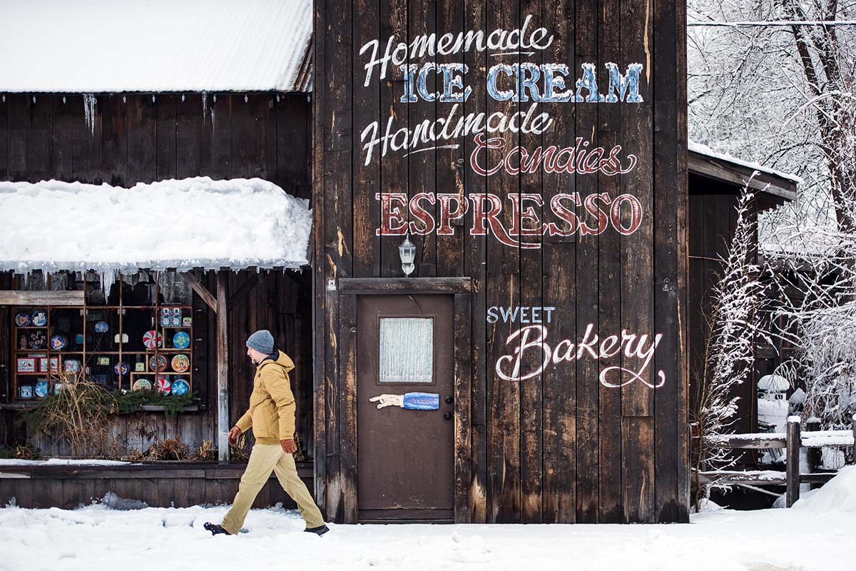 Ski Trip Packing Checklist (walking around town in winter jacket)