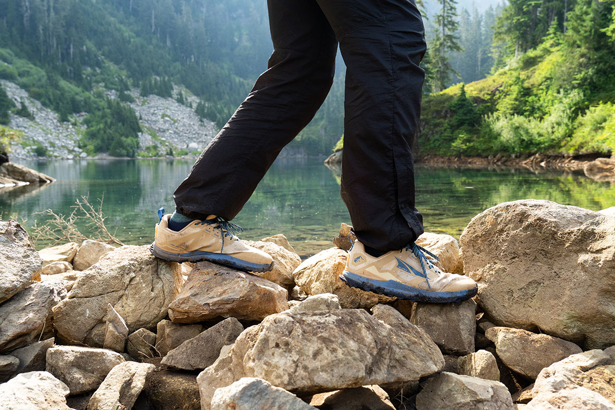 Altra Lone Peak 8 (crossing rocks near water)