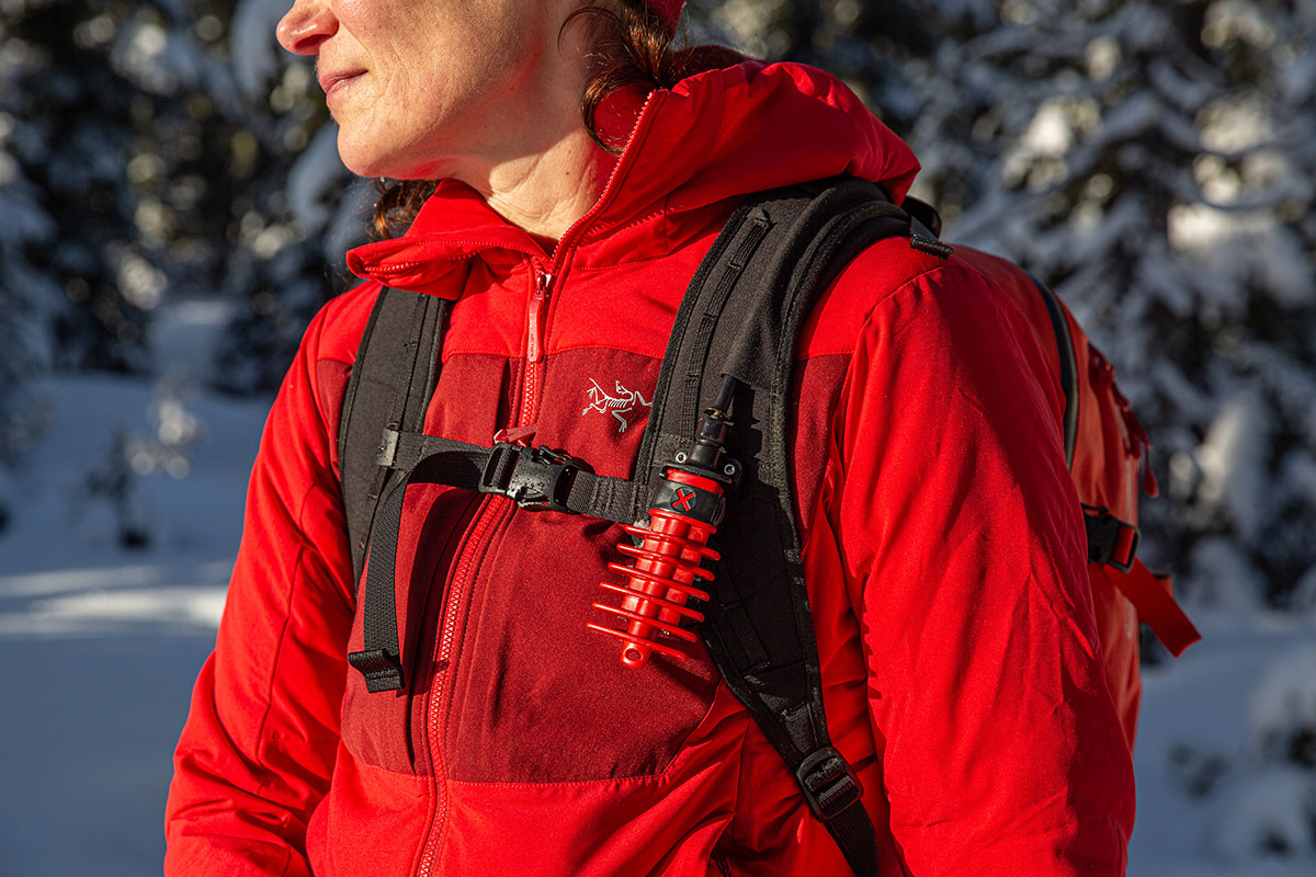 Arc'teryx Proton Heavyweight Hoody (closeup wearing pack)