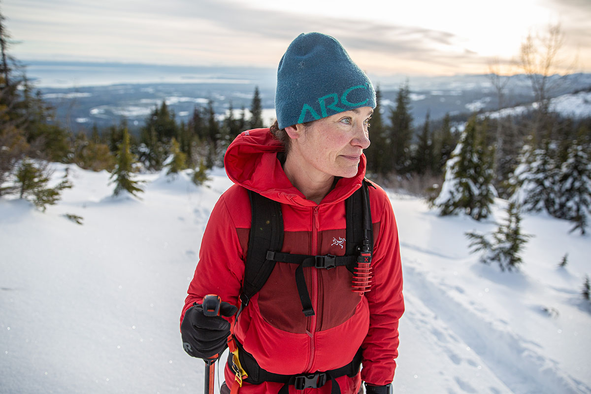 Arc'teryx Proton Heavyweight Hoody (closeup with pack on)